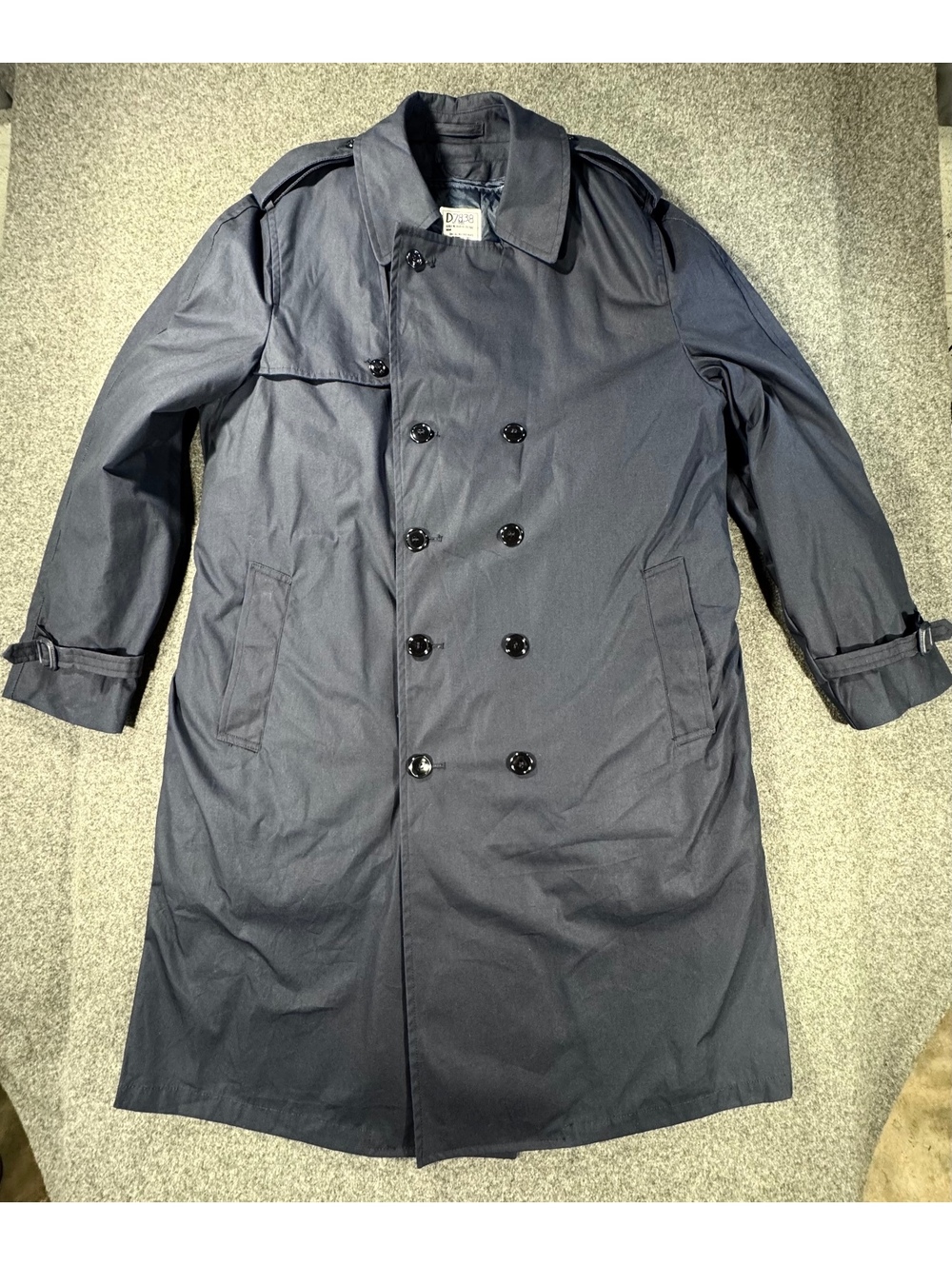 Vtg DSCP US Military Trench Coat All Weather Defender Collection Navy Blue 46L